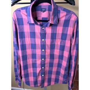 J.Crew Mens Pink Purple Buffalo Check Plaid Button Down Shirt Large Long Sleeve